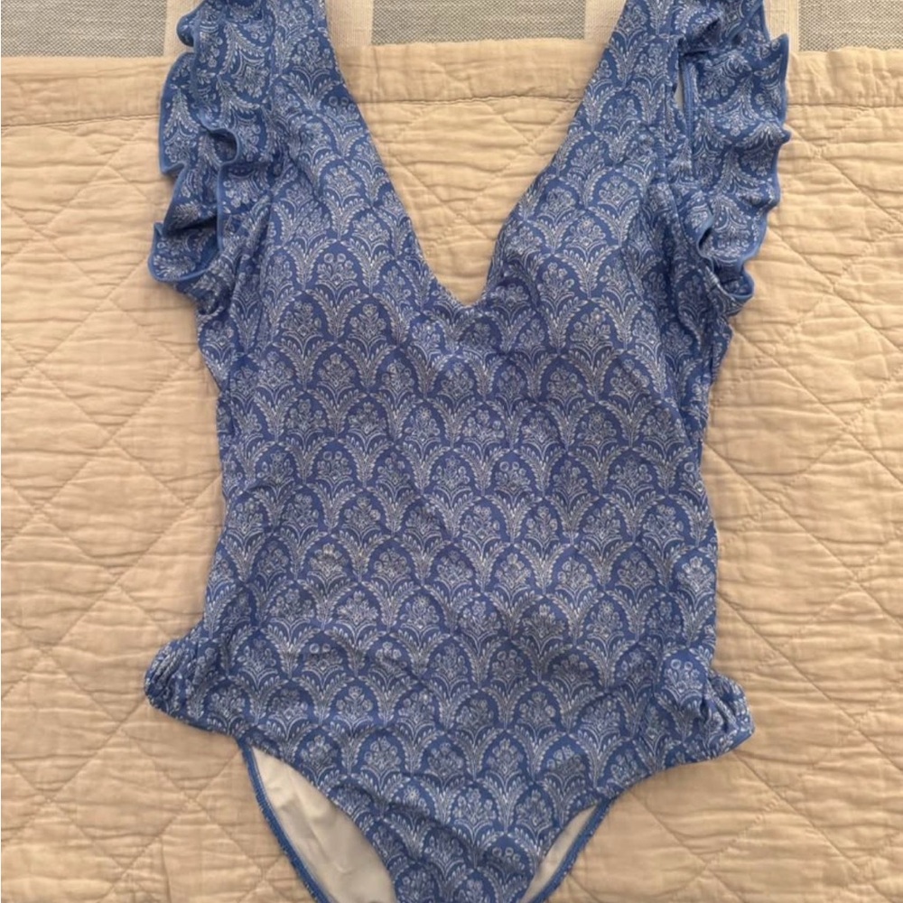 Summersalt Blue Patterned Kids Bodysuit with Ruffles